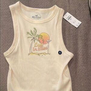Hollister Cream Tank Top Tropical Graphic